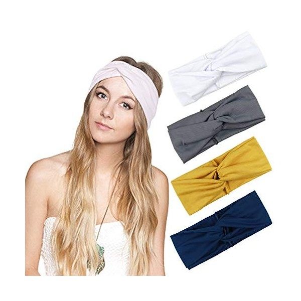 DRESHOW 4 Pièces Bandeau Cheveux Femme Boho Bandeaux Vintage Fleur Imprimé Hair Bandeau Cross Noué Élastique Bande de Cheveux