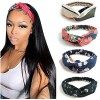 DRESHOW 4 Pièces Bandeau Cheveux Femme Boho Bandeaux Vintage Fleur Imprimé Hair Bandeau Cross Noué Élastique Bande de Cheveux