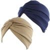 2pcs Bonnet Turban Femme Front Croisé Coton Stretch Bonnet de Nuit Chapeaux Bandeau Foulard Mode Musulmanes pour Perte de Che