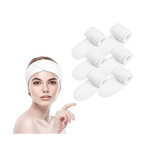 BangShou 6 Pcs Bandeau Maquillage Femme,Bandeau Cheveux pour Soin Visage, Bandeaux de Bain Esthetique, Spa Headband, Réglable