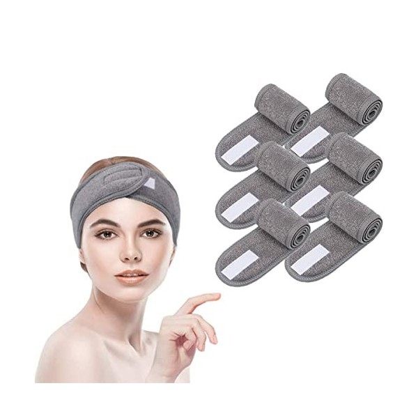 BangShou 6 Pcs Bandeau Maquillage Femme,Bandeau Cheveux pour Soin Visage, Bandeaux de Bain Esthetique, Spa Headband, Réglable