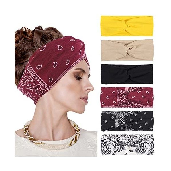 6 Pcs Bandeau Cheveux Femme, Bandana Cheveux Femme Bandeau Large Cheveux Élastique Doux Bandeau Cheveux Boho, Multicolore Hea