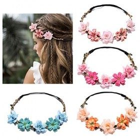 Norhogo 8 Pièces Couronne de fleurs Bandeau à Cheveux en Ruban élastique Bandeau Garland Bandeau de Fleurs, Fille Headband Ré