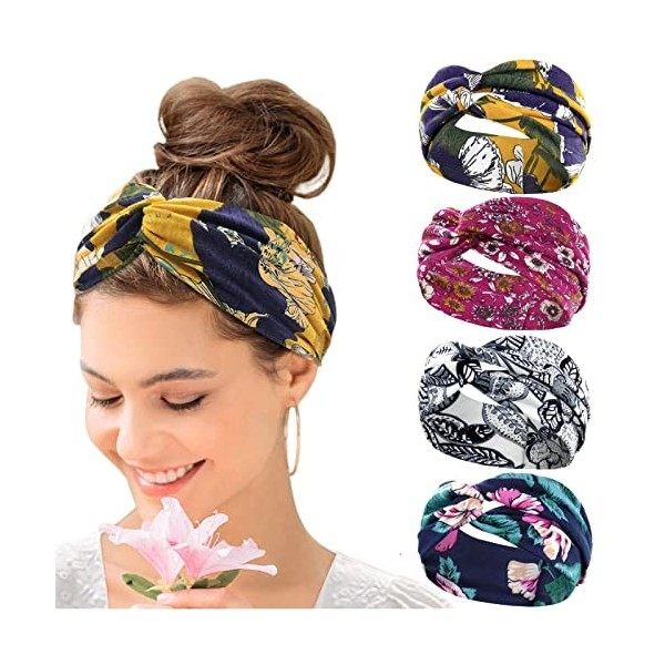 Kavya Bandeau Cheveux Femme, Headband Cheveux Femme Elastique Bandeau Femme Large Flower Headwear Yoga Hair Bands Accessoire 