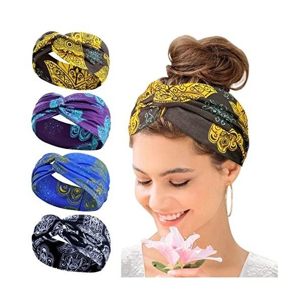 Kavya Bandeau Cheveux Femme, Headband Cheveux Femme Elastique Bandeau Femme Large Flower Headwear Yoga Hair Bands Accessoire 