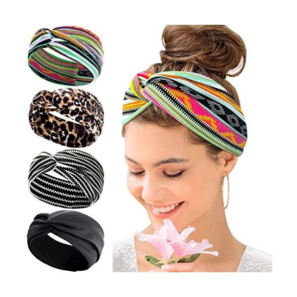 Kavya Bandeau Cheveux Femme, Headband Cheveux Femme Elastique Bandeau Femme Large Flower Headwear Yoga Hair Bands Accessoire 