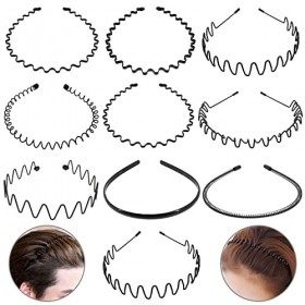 Bomtop 10 Pièces Bandeaux en Métal, serre tete homme et femme, Multi-Style Élastique Ondulés Spring Wave Unisexe Antidérapant