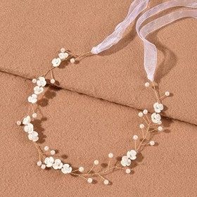 Czemo Couronne de Fleurs Femme Serre Tete Fleur avec Ruban Couronne Florale Bandeau de Mariage Couronne de Mariée Fleur acces