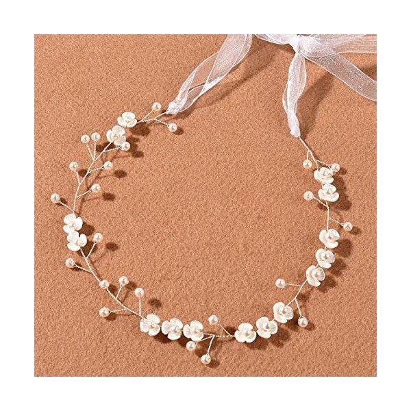 Czemo Couronne de Fleurs Femme Serre Tete Fleur avec Ruban Couronne Florale Bandeau de Mariage Couronne de Mariée Fleur acces