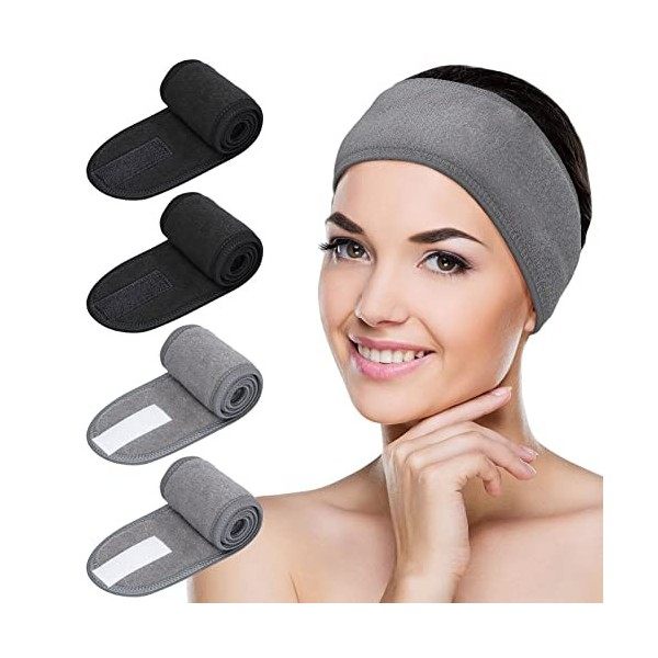 MELLIEX 4PCS Bandeau de Maquillage Réglable de Bande Cheveux Réutilisable Bande de Serviette Extensible pour La Spa Soin Visa