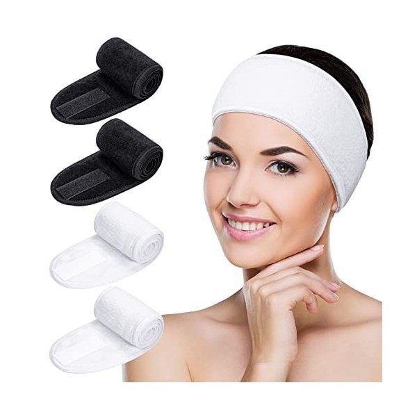 MELLIEX 4PCS Bandeau de Maquillage Réglable de Bande Cheveux Réutilisable Bande de Serviette Extensible pour La Spa Soin Visa