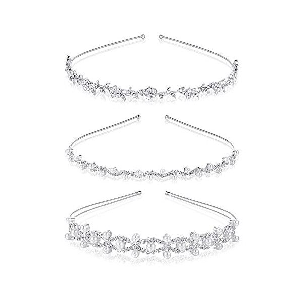 SOSPIRO 3 Pièces Serre-têtes de Mariage, Bandeaux Bijoux Cheveux Vignes de Fleur de Cristal de Perle Headband Femme Couronne 