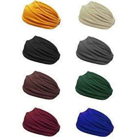 8pcs Bandeau Cheveux Femme Elastique Bande de Cheveux Large Headband Bandeau de Sport Yoga 8 Couleurs Turban Accessoire Cheve