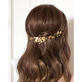 Simsly Bijou de tête composé de fleurs et de feuilles pour femme et fille - Accessoire de mariage perlé - argenté ou doré do