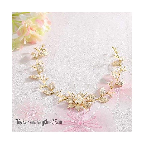 Simsly Bijou de tête composé de fleurs et de feuilles pour femme et fille - Accessoire de mariage perlé - argenté ou doré do
