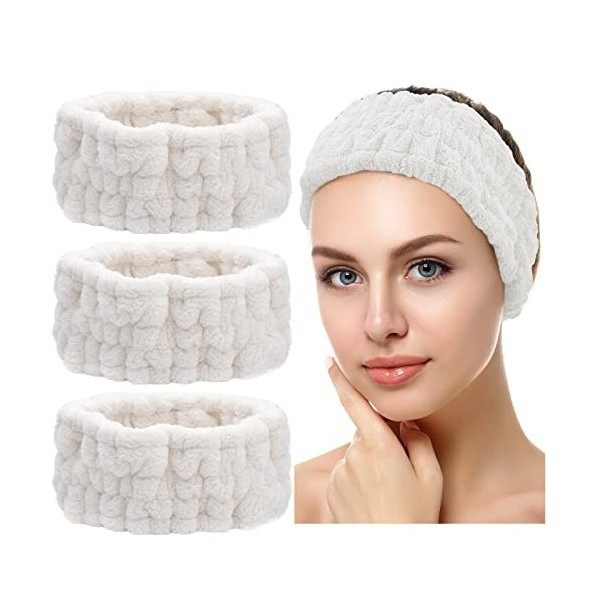 3 Bandeaux de Lavage de Visage pour Maquillage et de Yoga Sports Douche Bandeau Facial Spa Serre-tête Élastique pour Filles e