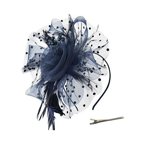 DRESHOW Fascinator Chapeau Plume Mariage Dames Day Bandeau et Clip Cocktail Tea Party Chapeau pour Fille et Femmes,Taille uni