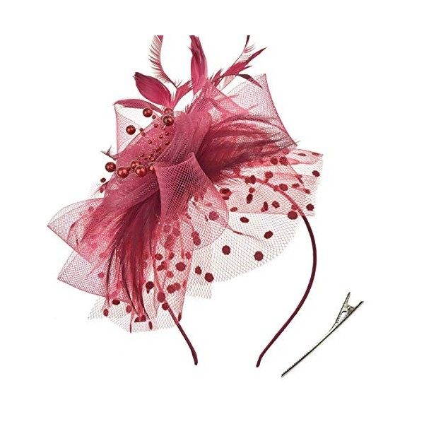 DRESHOW Fascinator Chapeau Plume Mariage Dames Day Bandeau et Clip Cocktail Tea Party Chapeau pour Fille et Femmes,Taille uni