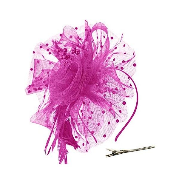 DRESHOW Fascinator Chapeau Plume Mariage Dames Day Bandeau et Clip Cocktail Tea Party Chapeau pour Fille et Femmes,Taille uni