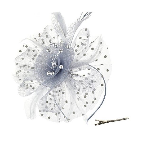 DRESHOW Fascinator Chapeau Plume Mariage Dames Day Bandeau et Clip Cocktail Tea Party Chapeau pour Fille et Femmes,Taille uni