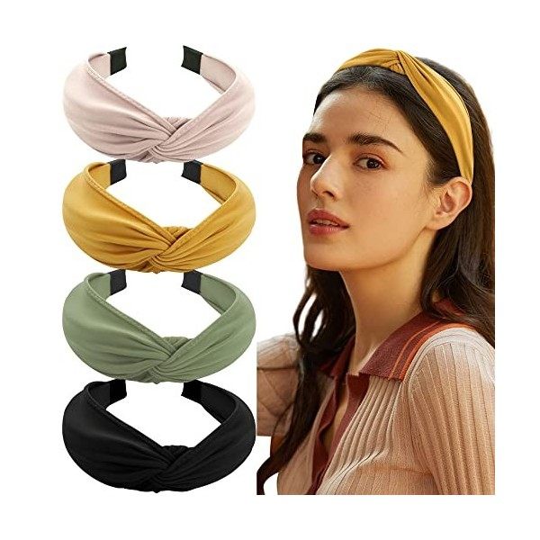 MiDoDo 4 Pièces Bandeau Noeud Cheveux Femme Vintage Bandeau Cheveux Femme Vintage Serre Tête Femme Large Twist Knot Turban Ba