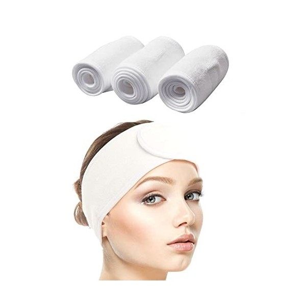 Queta 3PCS Bandeau Maquillage Cheveux Lavable Bandeau Serre-Tête Scratch Blanc Pour Spa Yoga Sport Se Maquiller Soins du Visa