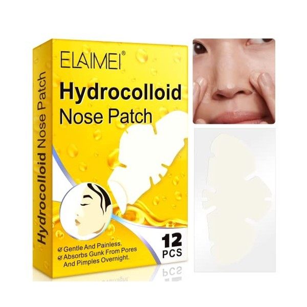 Patch pour le nez - Bande nettoyante pour les pores du nez, les boutons et lhuile - Bandes de pores de nuit pour absorber l C...