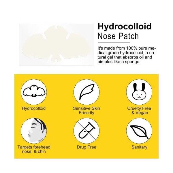 Patch pour le nez - Bande nettoyante pour les pores du nez, les boutons et lhuile - Bandes de pores de nuit pour absorber l C...