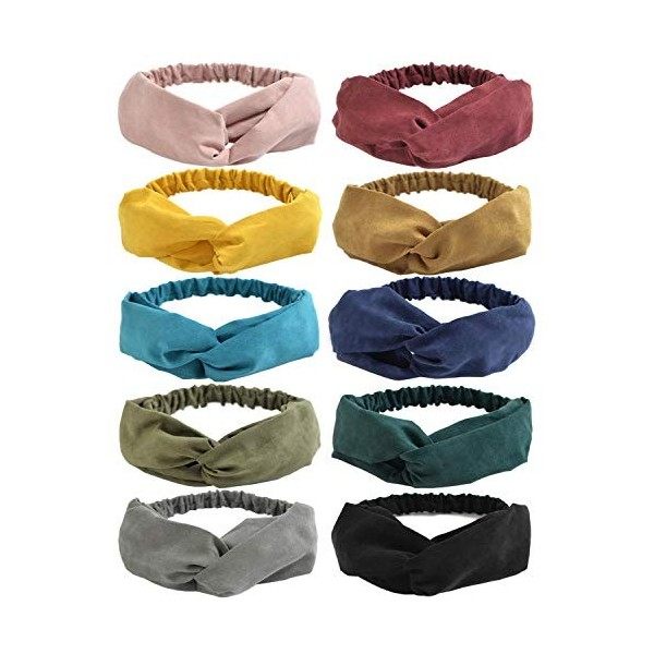 DRESHOW 10 Pièces Bandeau Cheveux pour Femmes Boho Bandeaux Vintage Fleur Imprimé Noué Élastique Bande de Cheveux Extensible 