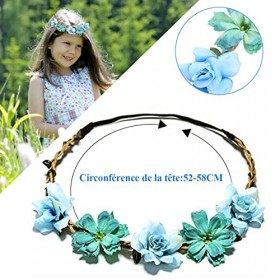 4 Pièces Couronnes de Fleurs Bandeau, Florale Bandeaux Femme Guirlande de Fleur Bohême Headbands Floral Serre-têtes Ruban Éla