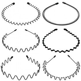 Hanyousheng 6 Pcs Serre Tete en Métal, Bandeaux Ondulés Élastique, Multi-style Noir Antidérapant Métal Cerceau de Serre Tete,