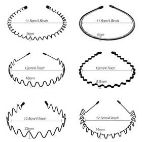 Hanyousheng 6 Pcs Serre Tete en Métal, Bandeaux Ondulés Élastique, Multi-style Noir Antidérapant Métal Cerceau de Serre Tete,
