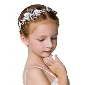 IYOU Princesse Blanche Fleur Couvre-Chef Robe De Cheveux De Perle Cristal De Mariée Accessoires De Cheveux De Mariage Pour Le