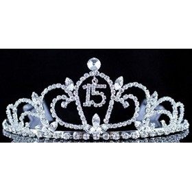 Quinceanera Sweet 15 Quinceanera T990 Couronne de cristal autrichien avec peignes à cheveux Blanc clair 15 ans