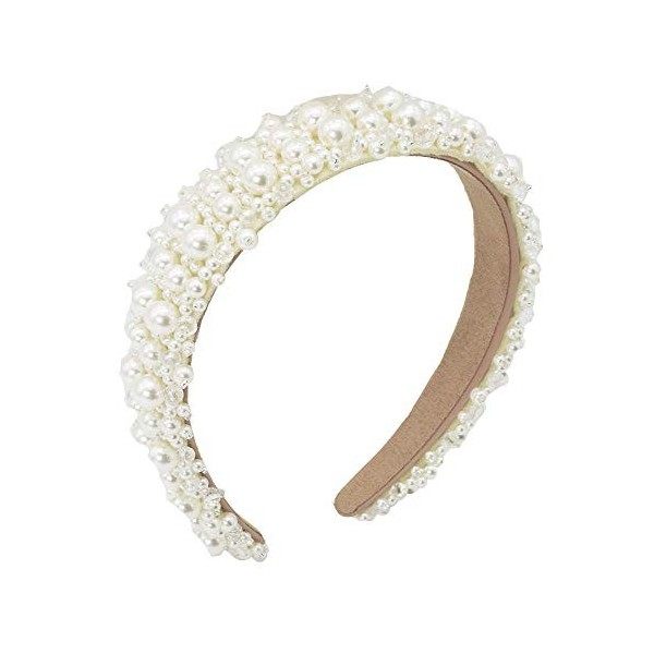 MHDGG Serre-tête en perles pour femme Blanc Bling Faux Perle Strass Serre-tête de Mariée Cheveux de Mariage Accessoires pour 