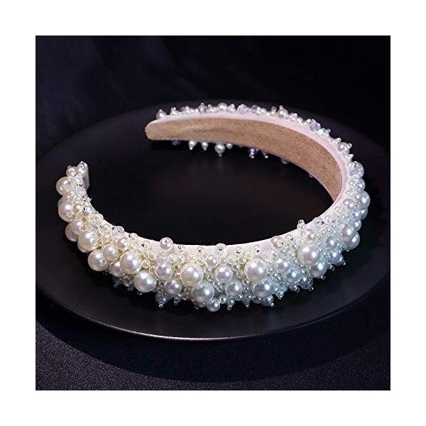 MHDGG Serre-tête en perles pour femme Blanc Bling Faux Perle Strass Serre-tête de Mariée Cheveux de Mariage Accessoires pour 