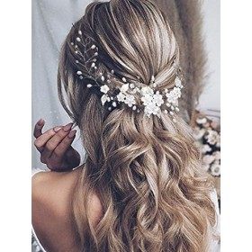 Vakkery Fleurs de Mariage Cheveux Vigne Mariée Perle Bandeau, Bijoux de Cheveux Accessoires de Cheveux pour Femmes et Filles 