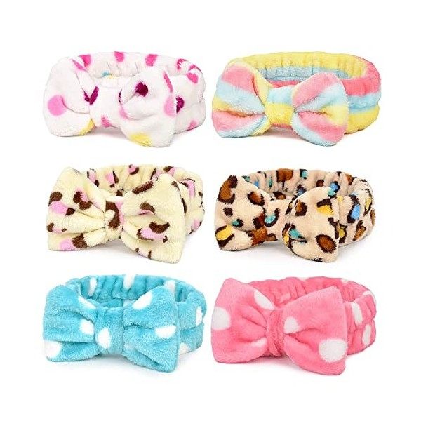 CNXUS Bow Headbands Coral Fleece Elastic Bowknot Hair Band For Girls Washing Face Makeup Cosmetic Yoga Sports Pajama Party Ch