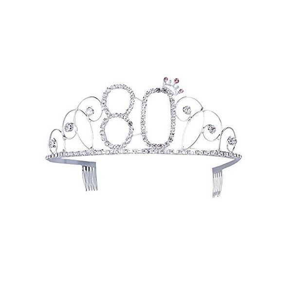 Losuya 80e anniversaire Tiara Couronne Cristal Princesse couronnes Joyeux anniversaire Accessoires Cheveux