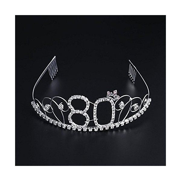 Losuya 80e anniversaire Tiara Couronne Cristal Princesse couronnes Joyeux anniversaire Accessoires Cheveux