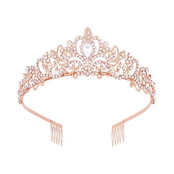 Couronnes pour femmes, Vofler Or rose Tiare Cristal Strass POUR LES CHEVEUX POUR LA princesse REINE LAMES LITTES FILITES ADUL