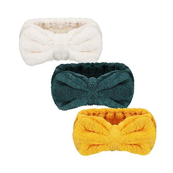 Lot de 3 bandeaux en microfibre avec nœud papillon pour femme, pour le lavage du visage, le maquillage, le spa, le douche, po