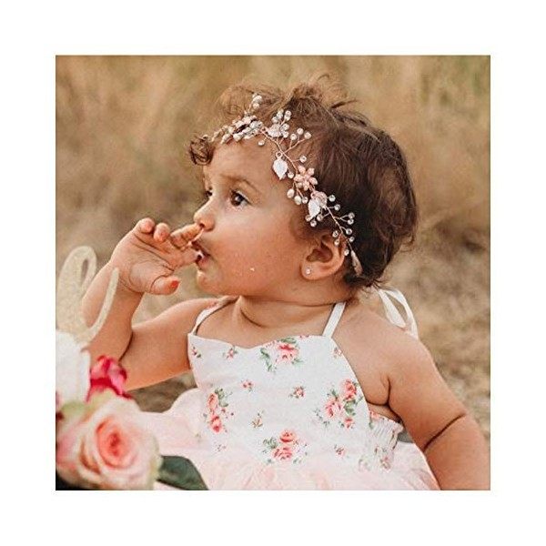 SWEETV – Bandeau pour cheveux rose avec fleurs, pour mariage, anniversaire, photographie