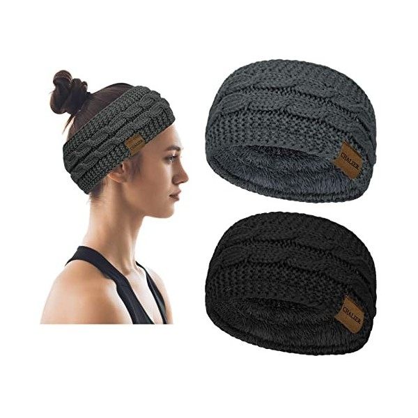 2 Pcs Bandeau Cheveux pour Femme Bandeaux Élastiques Hiver en Tricot Serre-Tête Tricoté Fille Cache-Oreilles Turban Wraps Sho