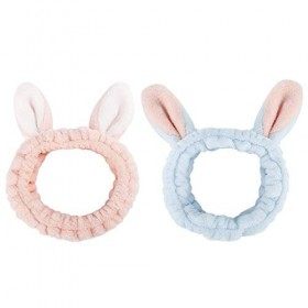 Luxspire Bandeau de Cheveux [2 PCS], Bandeaux de Maquillage en Peluche pour Femme, Bande de Cheveux avec Oreilles de Lapin, S
