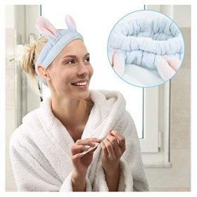 Luxspire Bandeau de Cheveux [2 PCS], Bandeaux de Maquillage en Peluche pour Femme, Bande de Cheveux avec Oreilles de Lapin, S