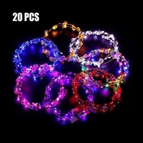 Coxeer Lot de 20 couronnes de fleurs lumineuses à LED pour filles et femmes - Pour mariage, festival, vacances, Noël, Hallowe