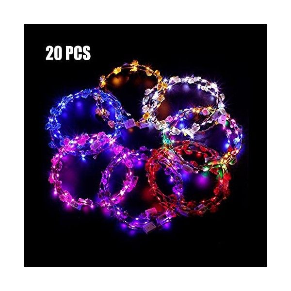 Coxeer Lot de 20 couronnes de fleurs lumineuses à LED pour filles et femmes - Pour mariage, festival, vacances, Noël, Hallowe