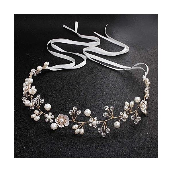 Uongeod Serre-tête bohème avec perles en cristal - Accessoire pour cheveux de mariage or 