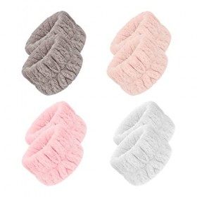 LUTER 4 Paires Microfibre Poignets Bracelet de Lavage du Visage, Doux Bandeau Spa Bracelet Absorbant Bracelets Élastiques pou